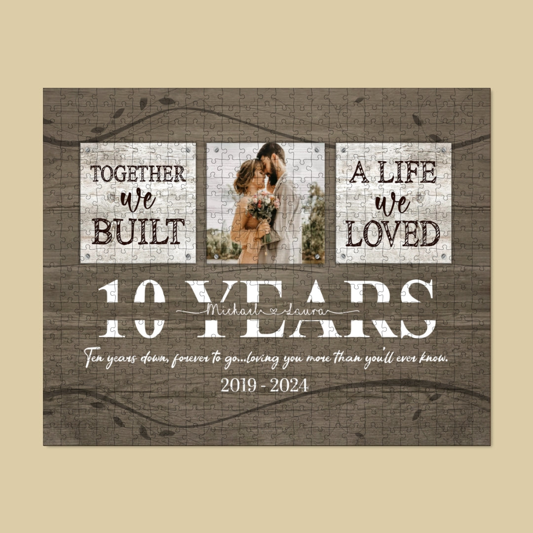 Personalized 10 Years Anniversary Gift For Her, Tin Anniversary Gift For Him Custom Photo Together We Built A Life Puzzle