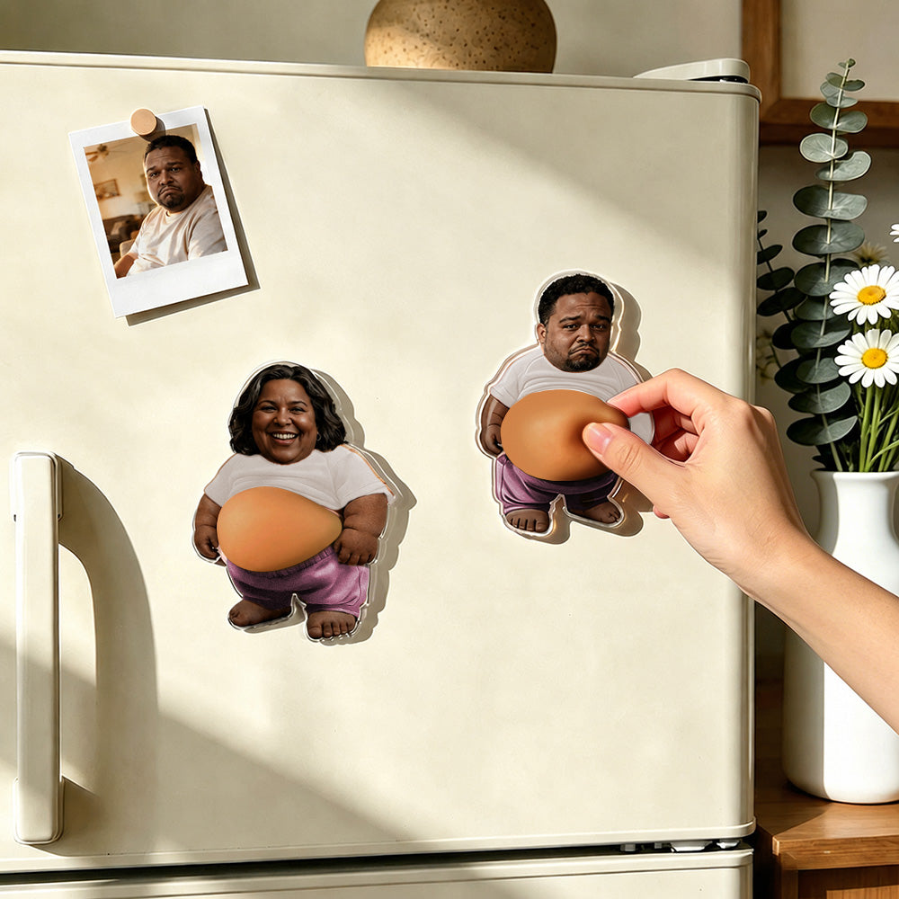Personalized Face Squishy Belly Anti-collision Fridge Magnet, Set of 2, Soft Squeeze Belly, Funny Gifts For Men
