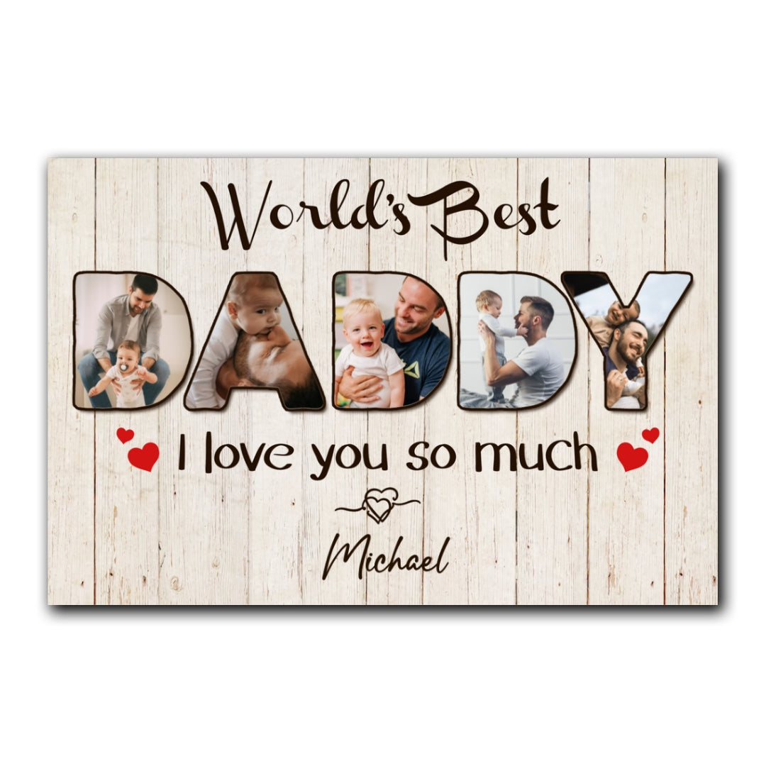 World's Best Daddy Personalized Photo Canvas Gift For Dad