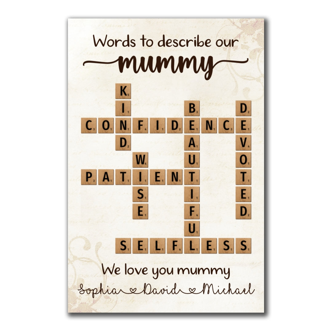 Words To Describe Mummy Crossword Poster Personalized Gift For Mum