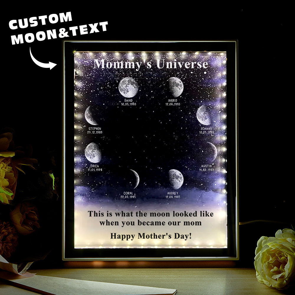 Mommy's Universe Starry Night Personalized Birth Moon Phase Mirror Light Box - Mother's Day Gift For Mom