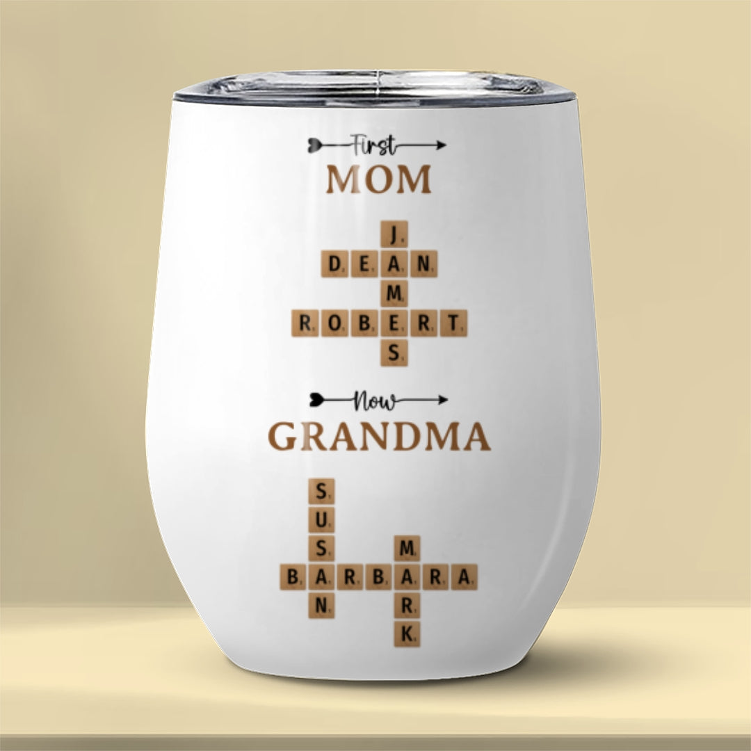 Now Grandma Crossword Puzzle Wine Tumbler Personalized Gift For Grandma