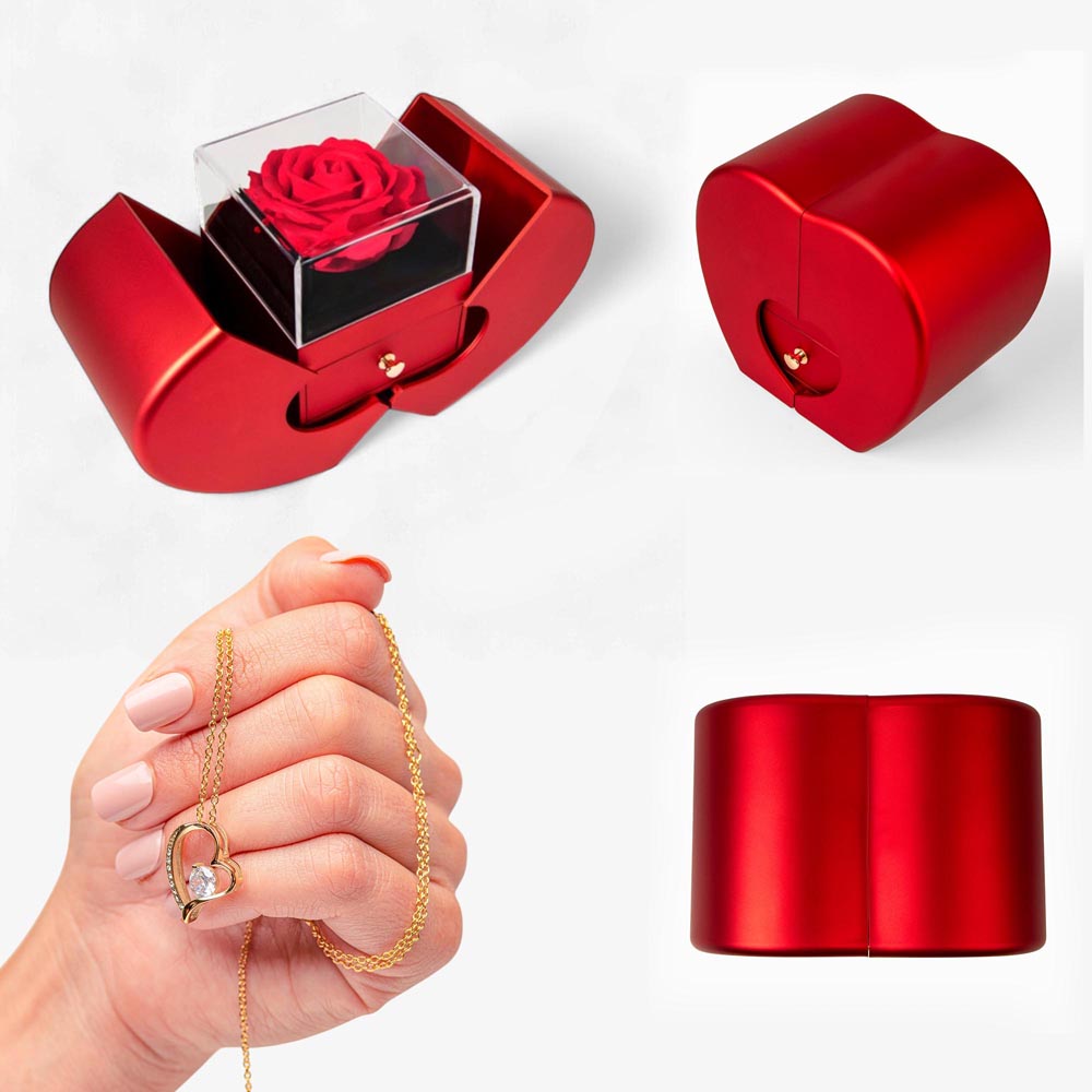 Forever Love Necklace with Red Heart Rose Box - Luxury Gift For Her