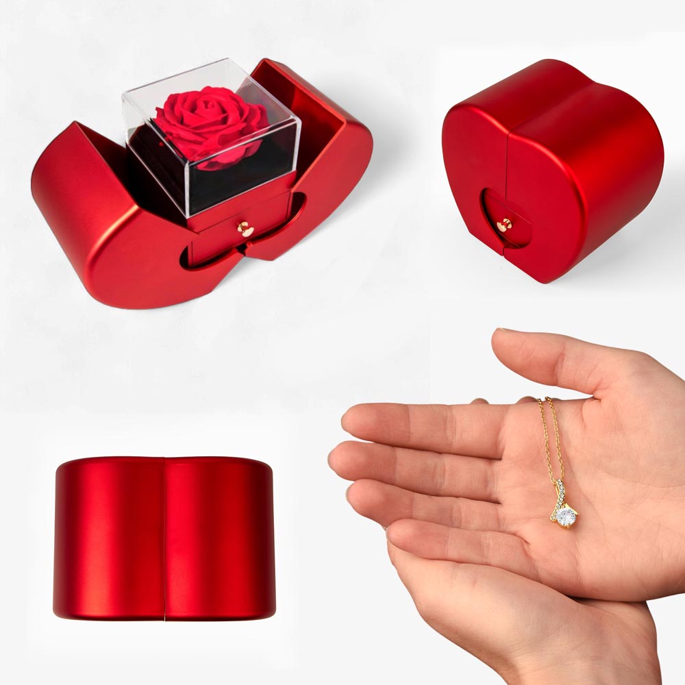 Alluring Beauty Necklace with Red Heart Rose Box - Luxury Gift For Her