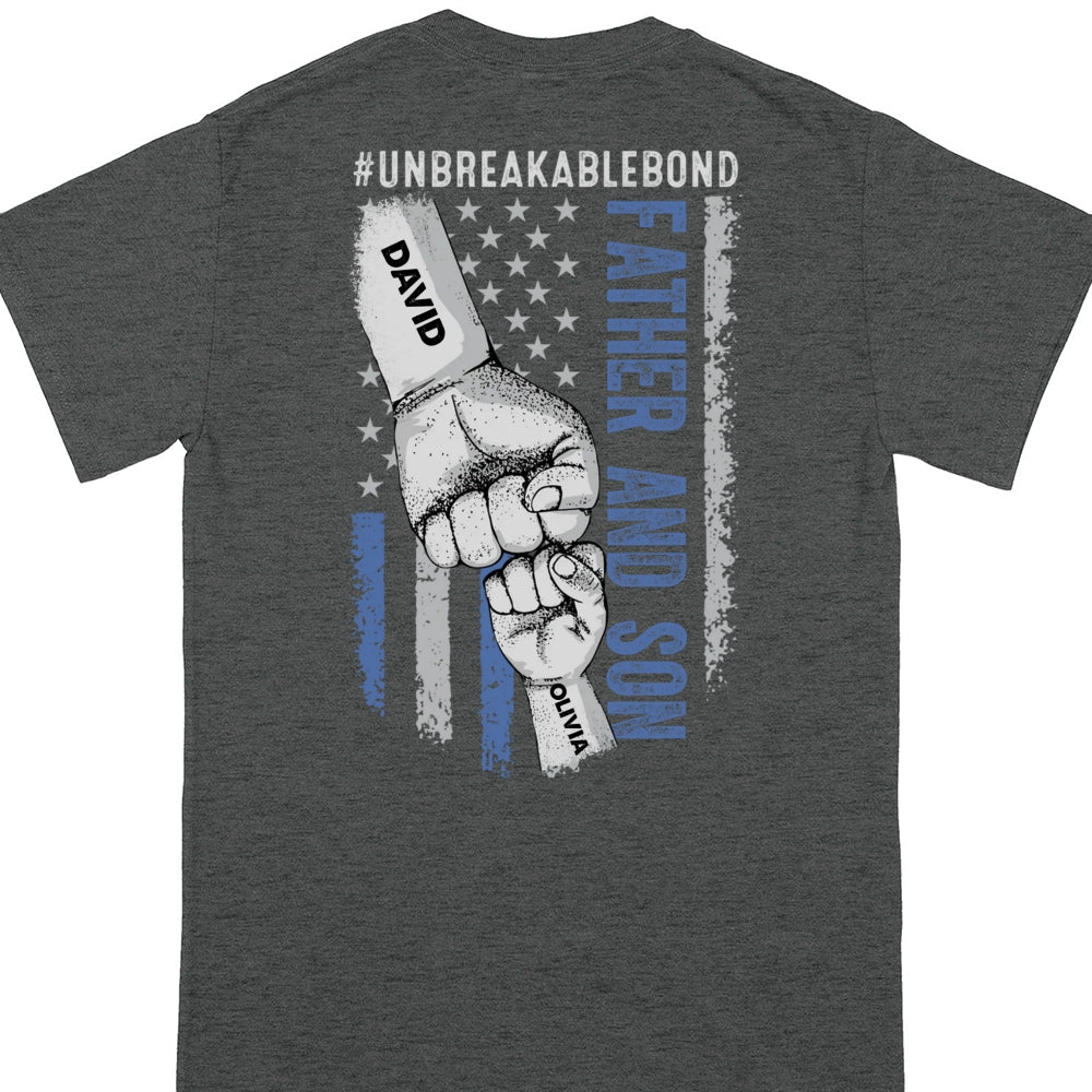 Father & Sons Unbreakable Bond Blue Line T-shirt Personalized Gift For Dad