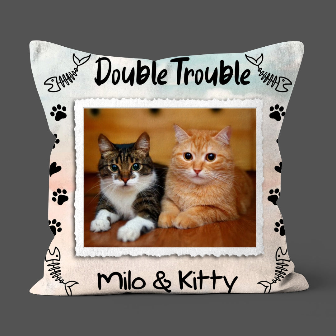 Personalized Gift For Cat Dad Double Trouble Pillow