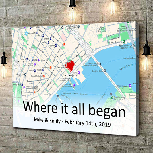 The First Meeting Street Map Canvas Personalized Anniversary Gift For Couple For Her For Him