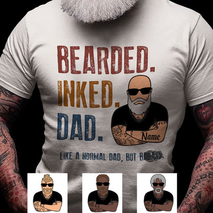Personalized Gift For Dad Bearded Inked Dad T-shirt