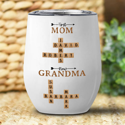Now Grandma Crossword Puzzle Wine Tumbler Personalized Gift For Grandma