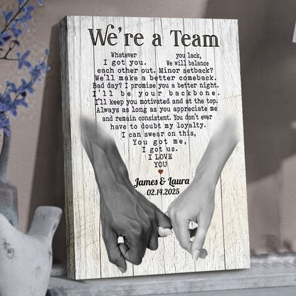 Personalized Pinky Swear We're Team 2 Canvas Anniversary Couple Gift