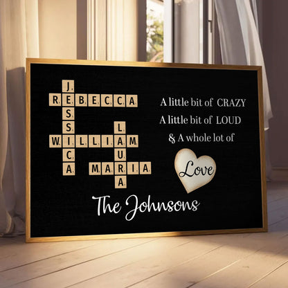 A Whole Lot Of Love Crossword Poster Personalized Gift For Family