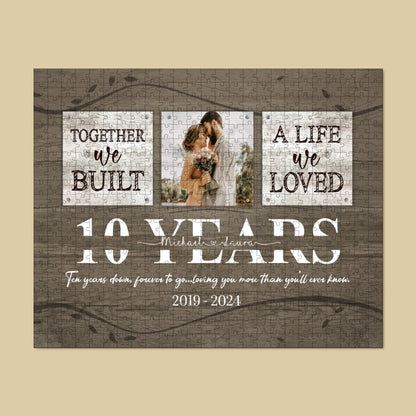 Personalized 10 Years Anniversary Gift  For Her, Tin Anniversary Gift For Him Custom Photo Together We Built A Life Puzzle