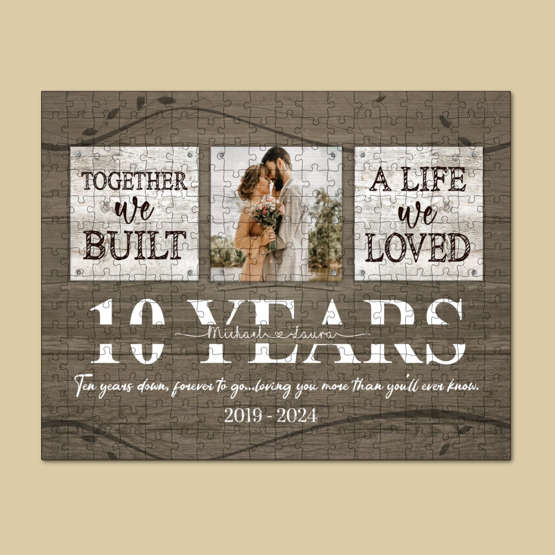 Personalized 10 Years Anniversary Gift  For Her, Tin Anniversary Gift For Him Custom Photo Together We Built A Life Puzzle