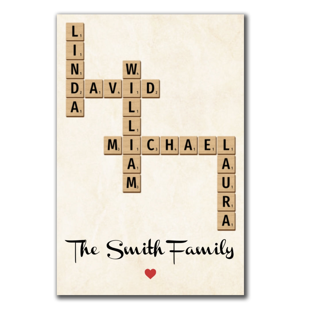 Family Name Crossword Puzzle Personalized Canvas For Family