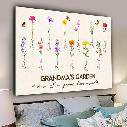 Grandma's Garden Birth Month Flower Personalized Canvas For Grandma