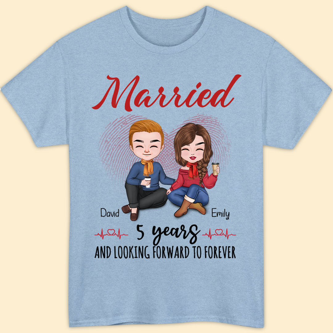 Married 5 Years Matching T-shirt Personalized Anniversary Gift For Couple