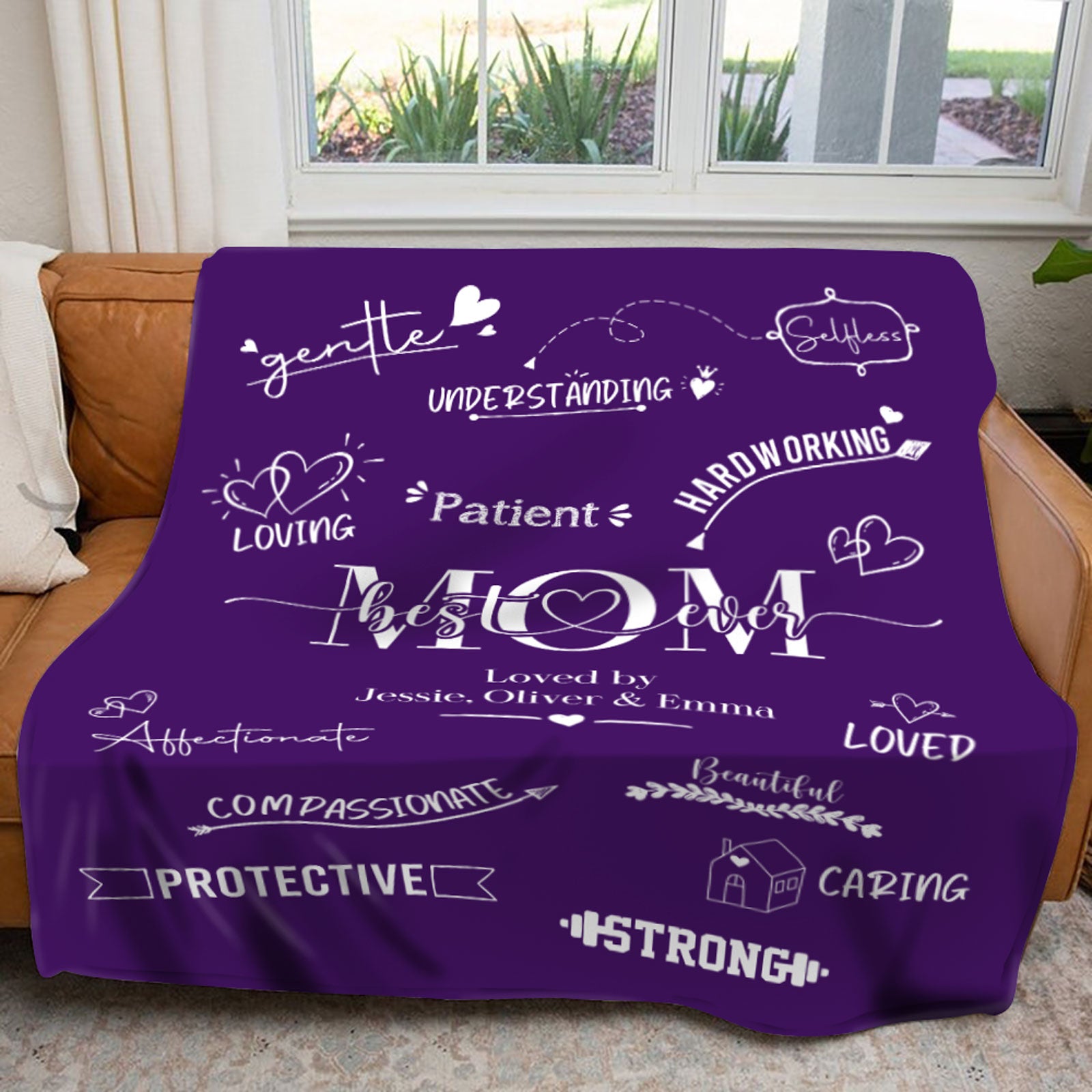 Best Mom Ever Gifts for Mom from Daughter, Personalized Purple Blanket