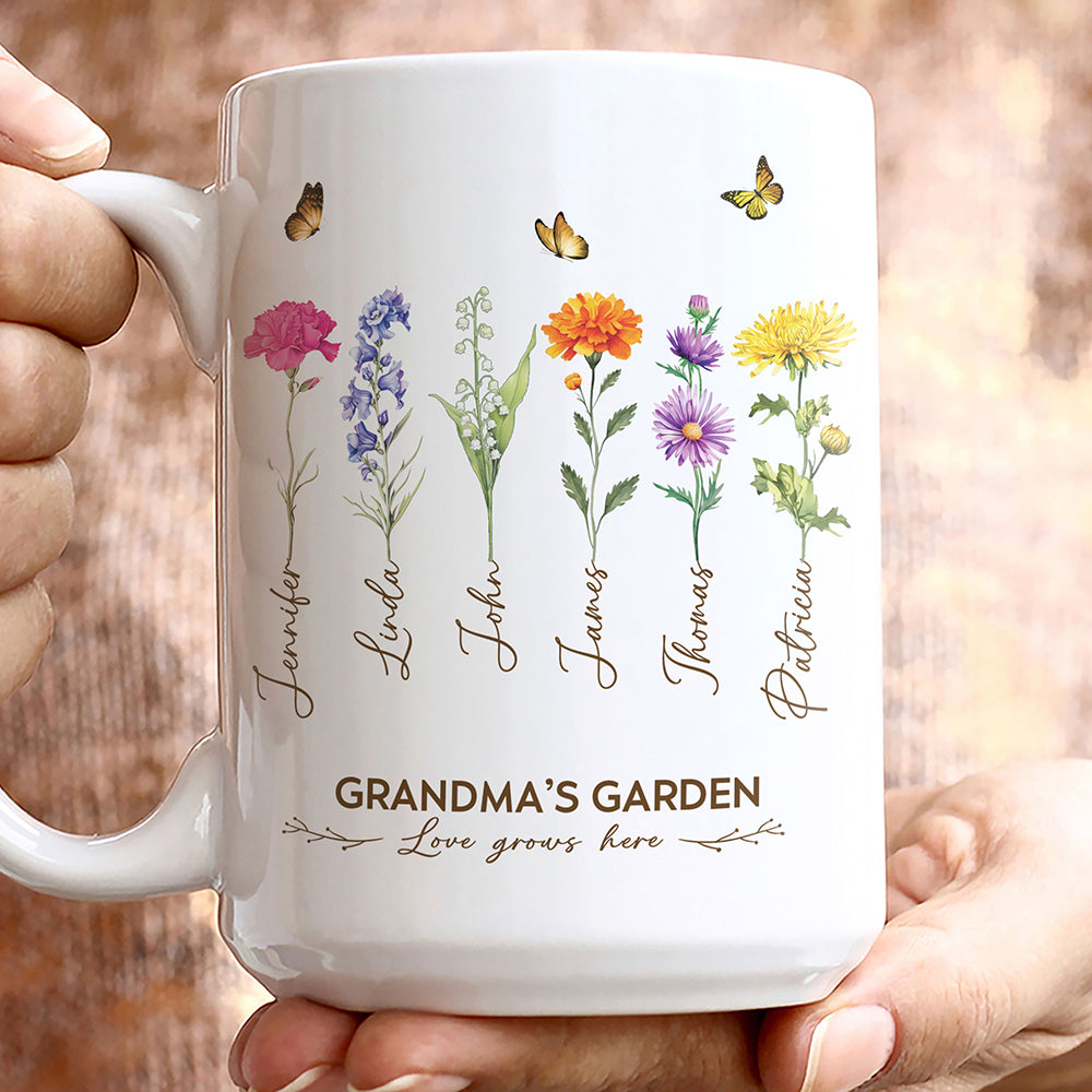 Grandma's Garden Birth Month Flower Personalized Mug For Grandma