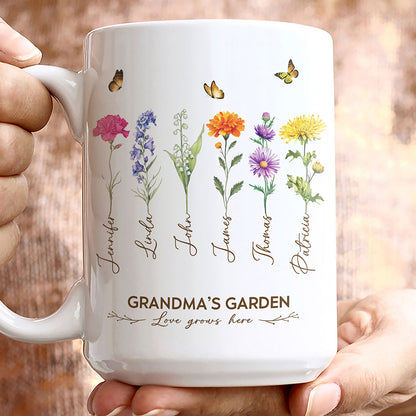 Grandma's Garden Birth Month Flower Personalized Mug For Grandma