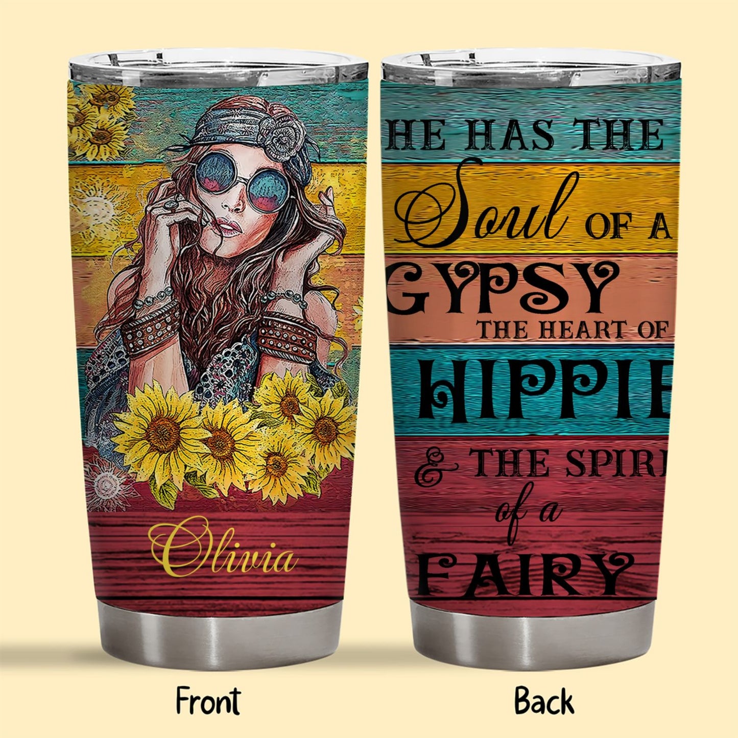 Hippie Sunflower The Spirit Of A Fairy Personalized Tumbler