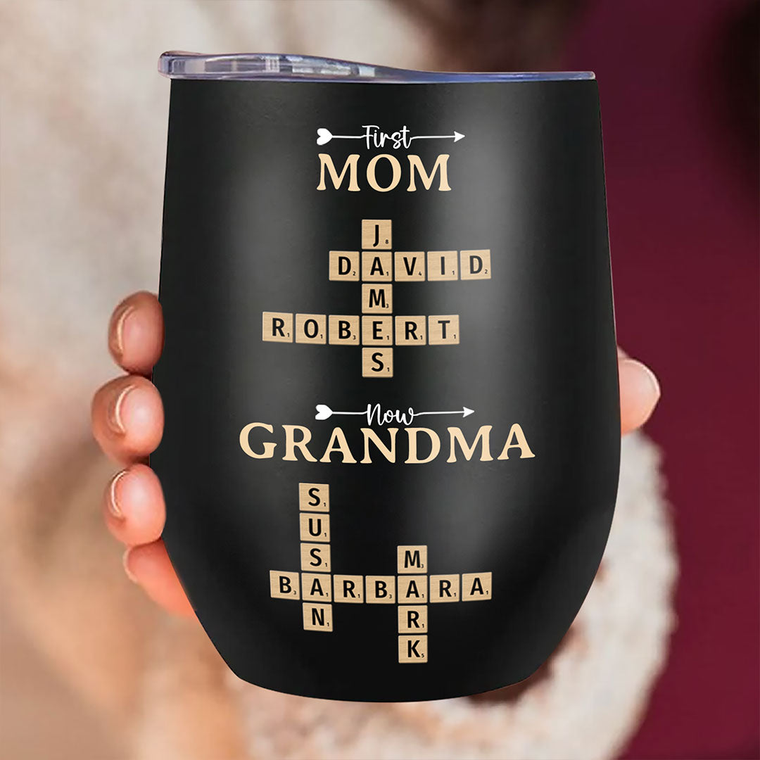 Now Grandma Crossword Puzzle Wine Tumbler Personalized Gift For Grandma