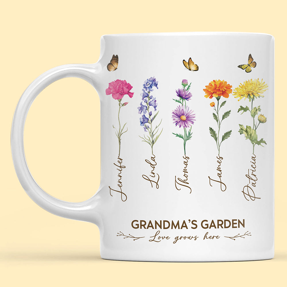 Grandma's Garden Birth Month Flower Personalized Mug For Grandma