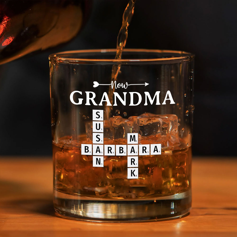 Now Grandma Crossword Puzzle Whiskey Glass Personalized Gift For Grandma