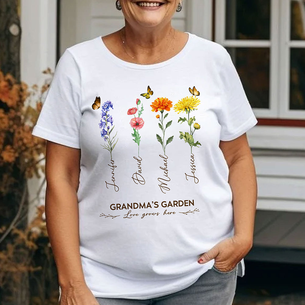 Grandma's Garden Birth Month Flower Personalized Shirt For Grandma