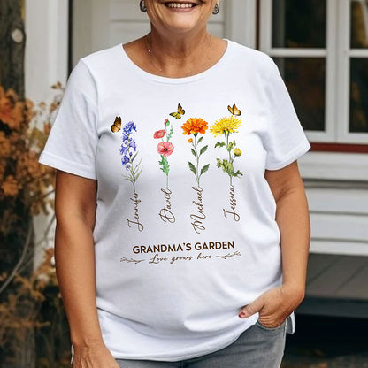 Grandma's Garden Birth Month Flower Personalized Shirt For Grandma