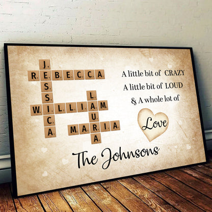 A Whole Lot Of Love Crossword Poster Personalized Gift For Family