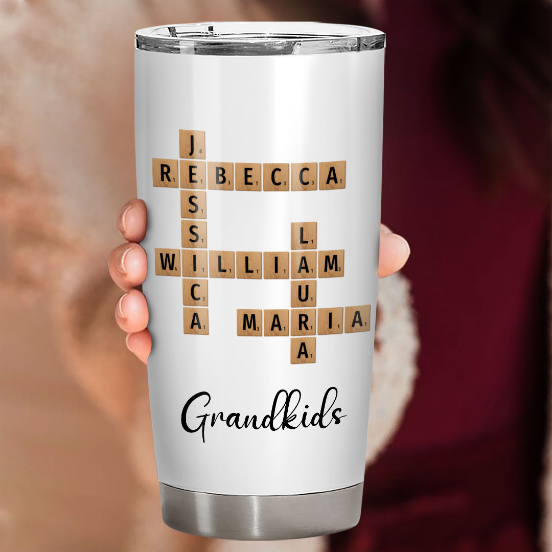Grandkids Crossword Puzzle Tumbler Personalized Gift For Grandparents