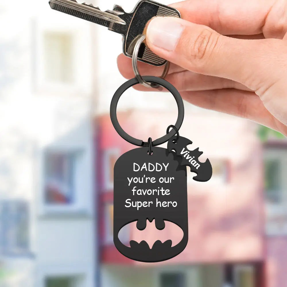 Superhero Daddy Keychain with Kids Names, Personalized Gift for Dad