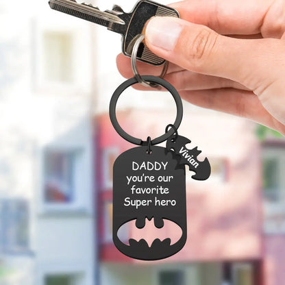 Superhero Daddy Keychain with Kids Names, Personalized Gift for Dad