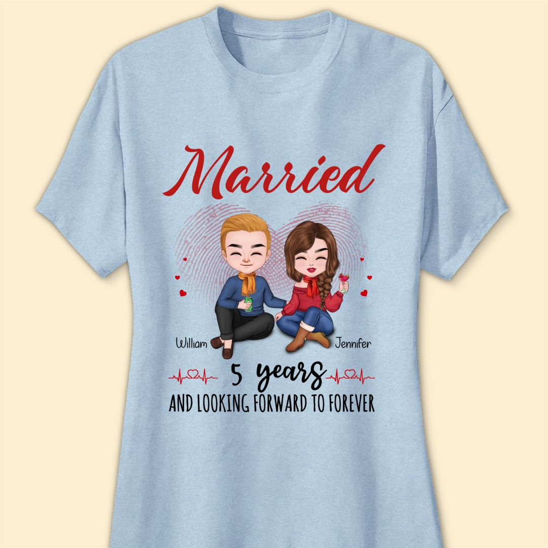 Married 5 Years Matching T-shirt Personalized Anniversary Gift For Couple