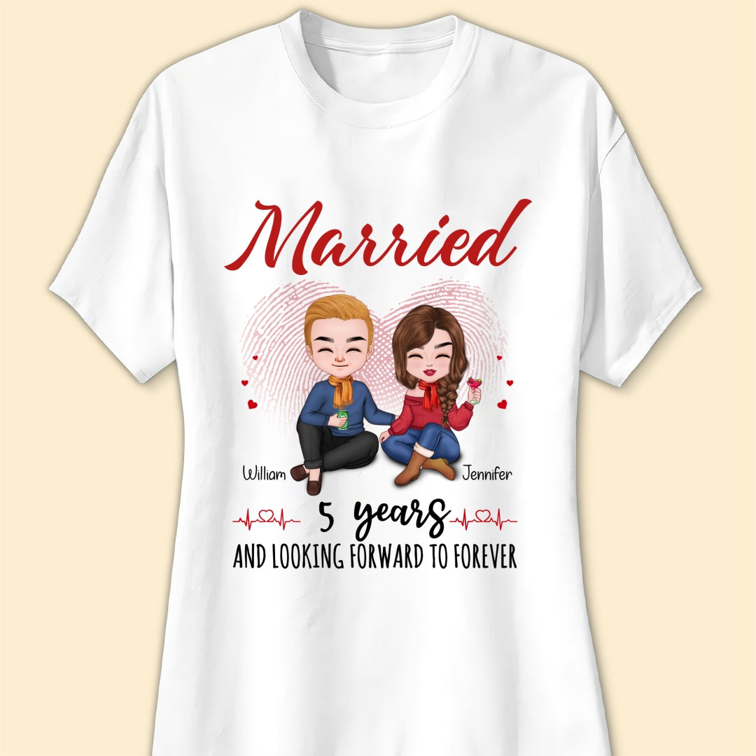 Married 5 Years Matching T-shirt Personalized Anniversary Gift For Couple