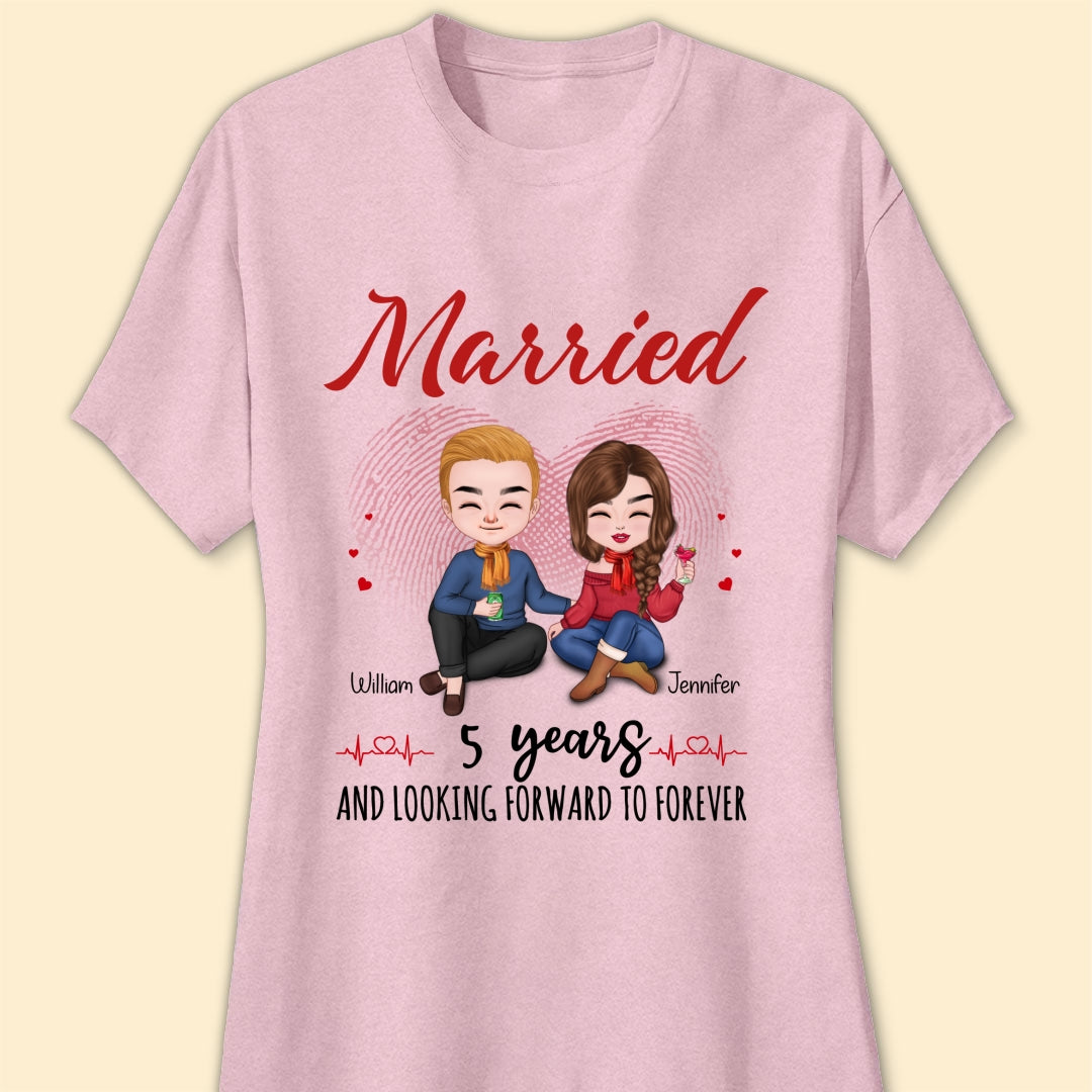 Married 5 Years Matching T-shirt Personalized Anniversary Gift For Couple
