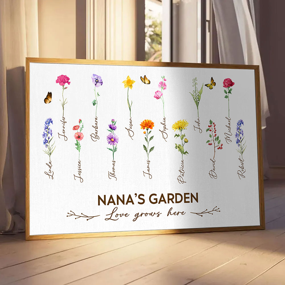 Grandma's Garden Birth Month Flower Personalized Poster For Grandma