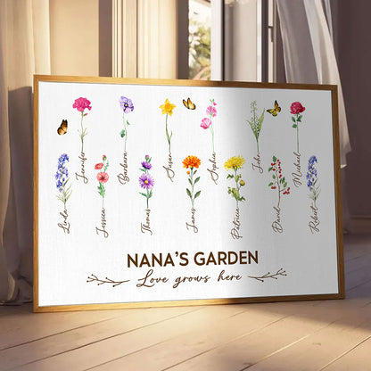 Grandma's Garden Birth Month Flower Personalized Poster For Grandma