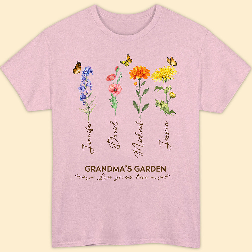Grandma's Garden Birth Month Flower Personalized Shirt For Grandma