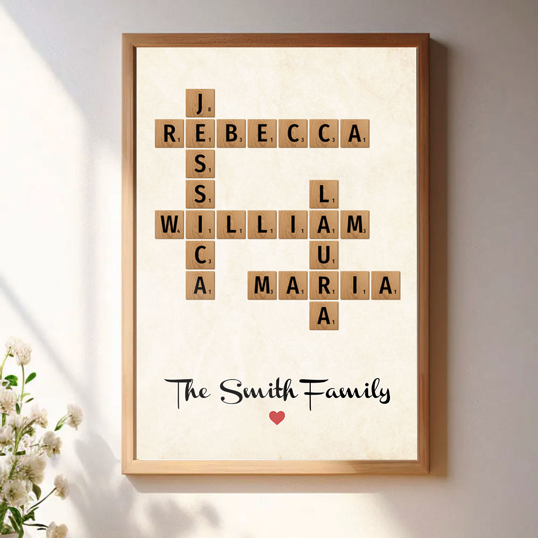 Family Names Crossword Puzzle Poster Personalized Gift For Family