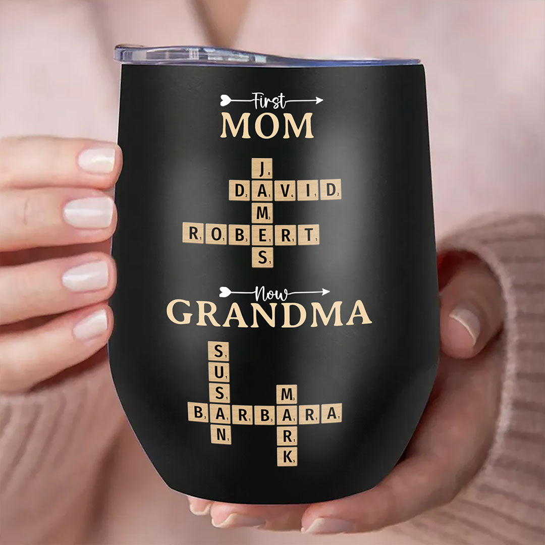 Now Grandma Crossword Puzzle Wine Tumbler Personalized Gift For Grandma