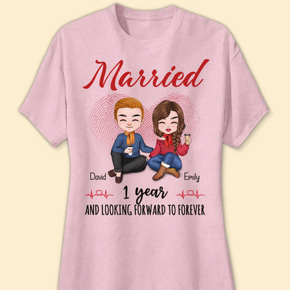 Married 1 Year Matching T-shirt Personalized Anniversary Gift For Couple