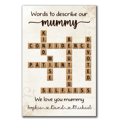 Words To Describe Mummy Crossword Canvas Personalized Gift For Mum