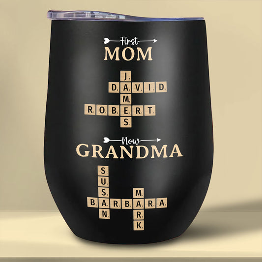 Now Grandma Crossword Puzzle Wine Tumbler Personalized Gift For Grandma