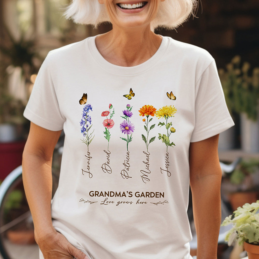 Grandma's Garden Birth Month Flower Personalized Shirt For Grandma