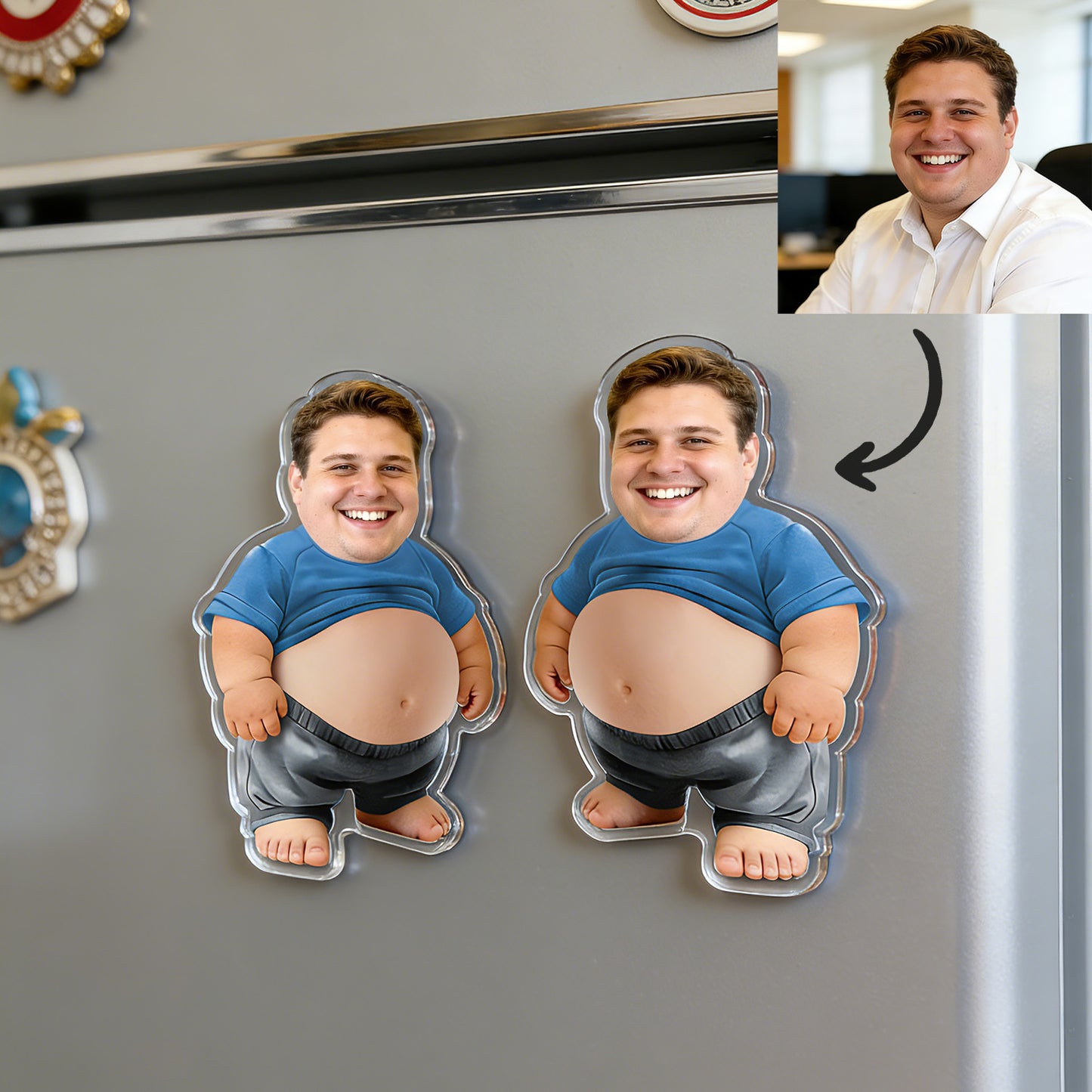 Personalized Face Squishy Belly Anti-collision Fridge Magnet, Set of 2, Soft Squeeze Belly, Funny Gifts For Men