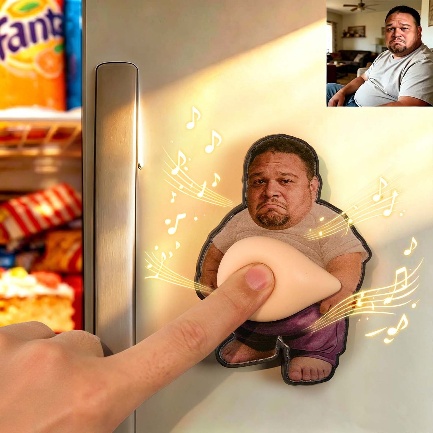 Personalized Squishy Photo & Music Fridge Magnet – Squeeze Belly Magnet with Built-in Sound, Gifts For Men