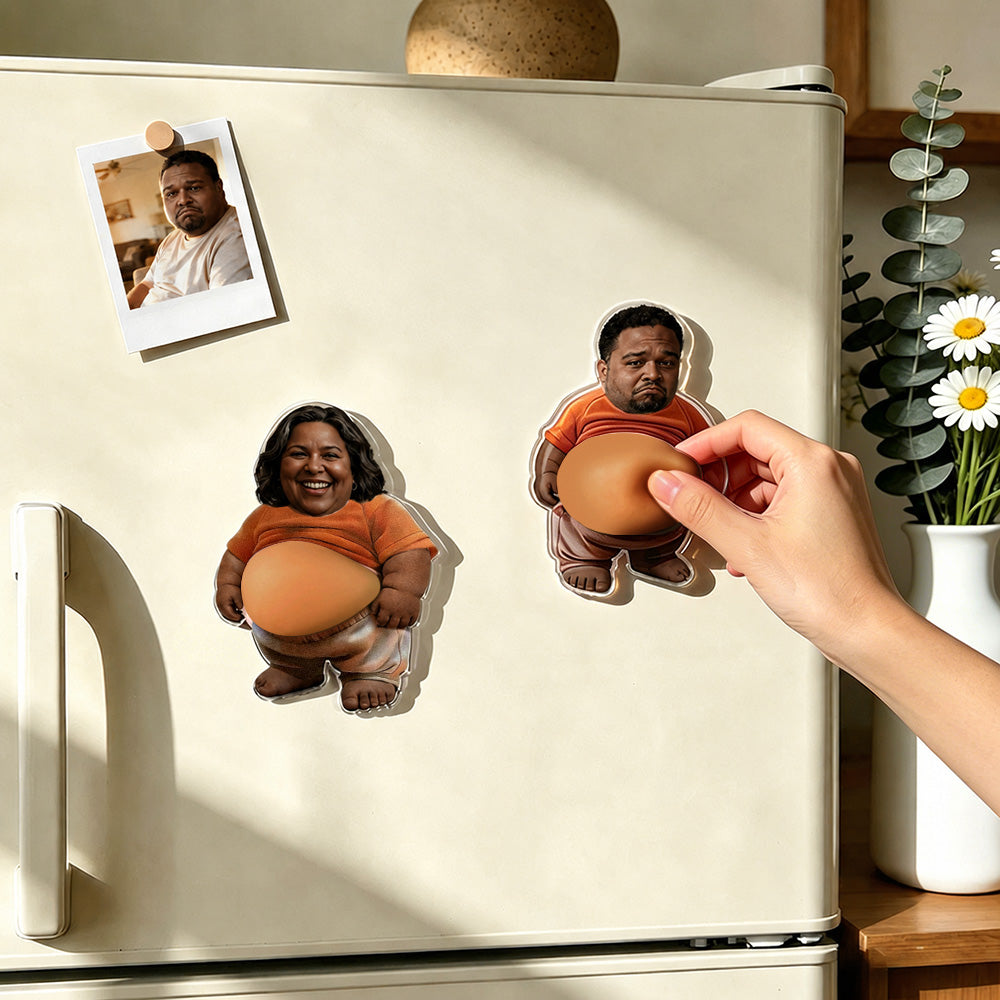 Personalized Face Squishy Belly Anti-collision Fridge Magnet, Set of 2, Soft Squeeze Belly, Funny Gifts For Men