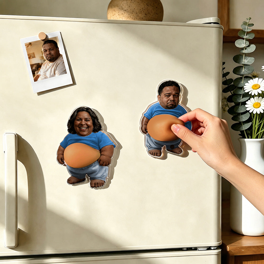 Personalized Face Squishy Belly Anti-collision Fridge Magnet, Set of 2, Soft Squeeze Belly, Funny Gifts For Men