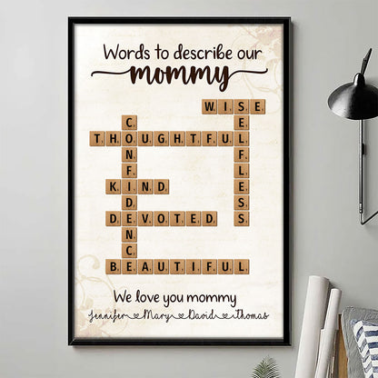 Words To Describe Mommy Crossword Poster Personalized Gift For Mom